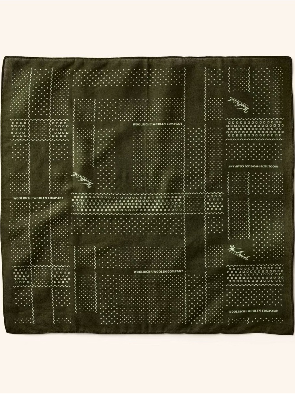 Woolrich x Target Collab Olive Green Printed Pocket Square Scarf Bandana
